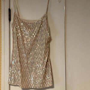 Loft Cream Tank with Gold Sequin Disks on Front - Medium